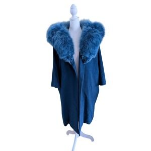 Vintage 1950s/60s Dan Millstein Caravelle Blue Wool Coat with Fox Fur Collar